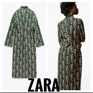 BNWT Zara Women’s Green Paisley Print Midi Slit Dress Size M